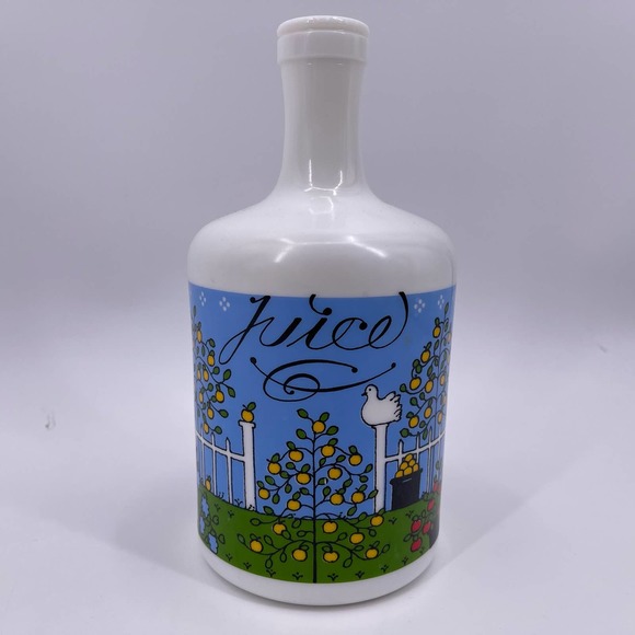 Lillian Vernon Kitchen Vintage 982 Milk Glass Juice Jug Lillian Vernon Fruit Trees Doves